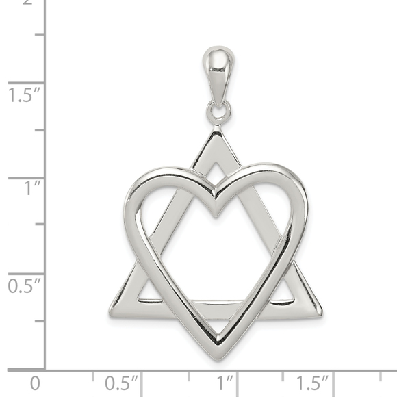 Sterling Silver Star of David Heart Pendant - Picture 3 of 3